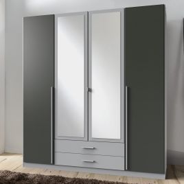 Husam 4 Door Mirrored Wardrobe - Grey
