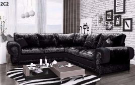 Tracy Crushed Velvet Large 5 Seater L Shaped Corner Sofa - Black