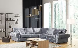 TRACY Crushed Velvet Large 5 Seater L Shaped Corner Sofa - Silver