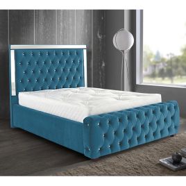 Elegance Plush Velvet Mirrored Bed - Teal in 5 Sizes