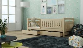 Terrance Wooden Bed with 2 Drawers Storage and Foam Mattress - Pine