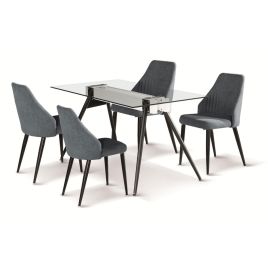 Preston Pierce Fabric Chairs in Grey with Black Metal Legs - Set of 4