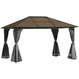 4 x 3M Garden Aluminium Gazebo Hardtop Roof Canopy Marquee Party Tent Patio Outdoor Shelter with Mesh Curtains & Side Walls - Grey