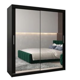 Sliding Wardrobe - TIVERTON III 2 Door Mirrored Wardrobe Black 180cm
