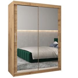 Sliding Wardrobe - TIVERTON III 2 Door Mirrored Wardrobe Oak Artisan 150cm