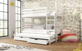 TUMY Wooden 2 Drawers Storage Double Bed with Trundle and Foam Mattress - White