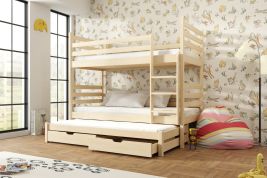 TUMY Wooden 2 Drawers Storage Double Bed with Trundle and Foam Mattress - Pine