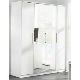 Wardrobe - TORBAY 4 Door Mirrored Wardrobe Black 158.5cm