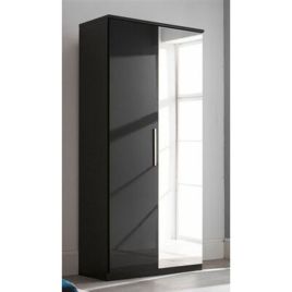 Wardrobe - TORBAY 2 Door Mirrored Wardrobe Black 79.5cm