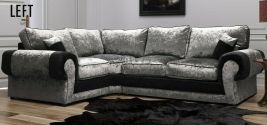 TRACY Crushed Velvet 4 Seater L Shaped - Left Hand Facing Corner Sofa - Silver and Black