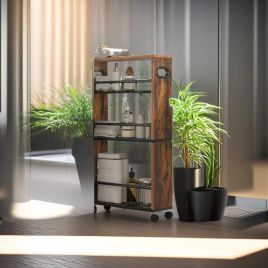 LUMINEX Kitchen Trolley Slim 4-Tier Rolling Utility Cart with Lockable Wheels - Rustic Brown and Black