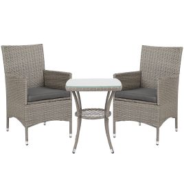 Rattan Bistro Set 2 Seater Garden Furniture Patio Weave Companion Chair Table Set Outdoor Conservatory, Light Grey