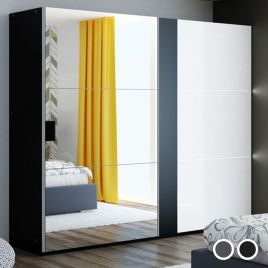 Tunis Lighting Mirror Luxury Sliding Wardrobe - Black Grey