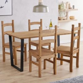 Matteo Rectangular Dining Table and 6 Chair Set - Pine