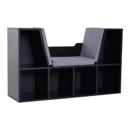 Bookcase Shelf Storage Seat with Cushion Sideboard Kids Children Reading Bedroom Living Room Organizer Black