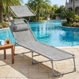 Sun Lounger - FIORIA Folding Deck Chair Sunbed - Grey