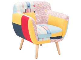 Armchair Multicolour Fabric Patchwork Upholstery Buttoned Retro Club Chair Retro Style 