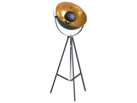 Floor Lamp Black with Gold Metal 165 cm Tripod Base Adjustable Open Shade Industrial Design 