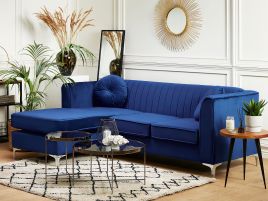 Right Hand Velvet Corner Sofa Navy Blue TIMRA