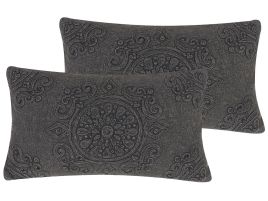 Set of 2 Decorative Cushions Grey Cotton Mandala Pattern 30 x 50 cm Oriental Vintage Decor Accessories 