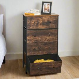 ROVESTA Brown Fabric Chest of Drawers - Medium-sized, 5 Drawers