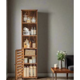 GRALVEN Storage Cabinet Tall Floor Cabinet with Door and Adjustable Shelves - Rustic Brown