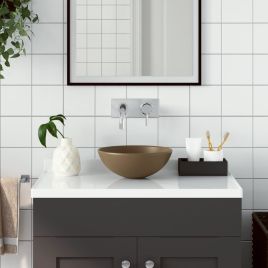 Bathroom Sink Ceramic Matt Cream Round