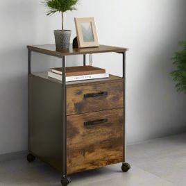 CALIVERN Filing Cabinet Drawer Unit with Wheels - Rustic Brown and Black
