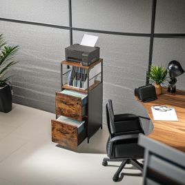 HESTORA Filing Cabinet 2-Drawer Unit with Open Shelf - Rustic Brown