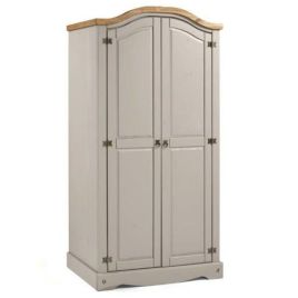 Corona Solid Pine Wardrobe 2 Door Arch Top - Grey Wax