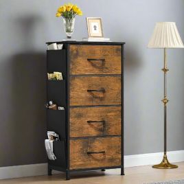 TRIVANTE Brown Fabric Chest of Drawers - Tallboy, Medium-sized, 4 Drawers