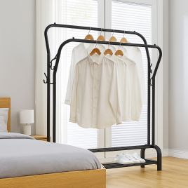HIVANTE Clothes Rack Heavy Duty Double Rail Metal Garment Stand with Shelf - Black