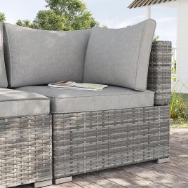 PE Rattan Wicker Corner Sofa Garden Furniture Single Sofa Chair w/ Cushions, Grey