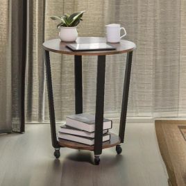 BRISTONE Side Table Round Table with Steel Frame - Rustic Brown and Black