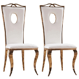 Fontana Luxe Collection Set of 2 White Leather Effect Dining Chairs with Rose Gold Stainless Steel Legs
