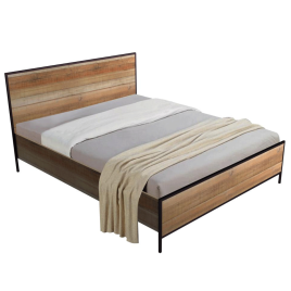 Wenatchee Decent Decor Bed Frame Classic Oak Effect with Black Metal Frame - King Size