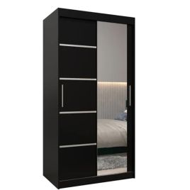 Sliding Wardrobe - VICENZA II 2 Door Mirrored Wardrobe Black 100cm