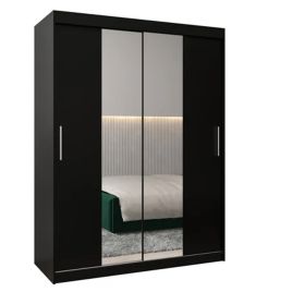 Sliding Wardrobe - TIVERTON I 2 Door Mirrored Wardrobe Black 150cm