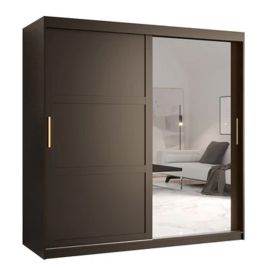 Sliding Wardrobe - CLIFFORD II 2 Door Mirrored Wardrobe Black 180cm