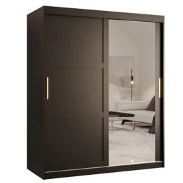 Sliding Wardrobe - CLIFFORD II 2 Door Mirrored Wardrobe Black 150cm