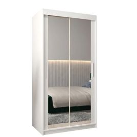 Sliding Wardrobe - TIVERTON III 2 Door Mirrored Wardrobe White 100cm