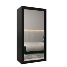 Sliding Wardrobe - TIVERTON III 2 Door Mirrored Wardrobe Black 100cm
