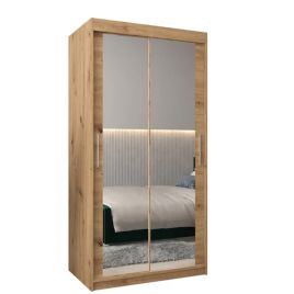 Sliding Wardrobe - TIVERTON III 2 Door Mirrored Wardrobe Oak Artisan 100cm