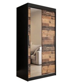 Sliding Wardrobe - CURTIS II 2 Door Mirrored Wardrobe Dark Oak 100cm
