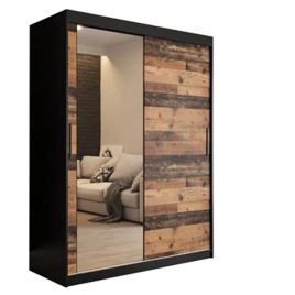 Sliding Wardrobe - CURTIS II 2 Door Mirrored Wardrobe Dark Oak 150cm
