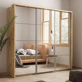 Sliding Wardrobe - IRVINE 3 Door Mirrored Wardrobe Oak Shetland 240cm