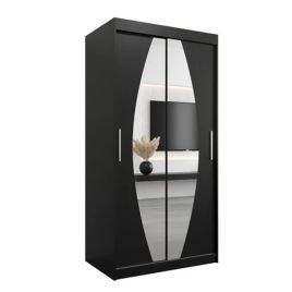 Sliding Wardrobe - WRIGHT 2 Door Mirrored Wardrobe Black 100cm
