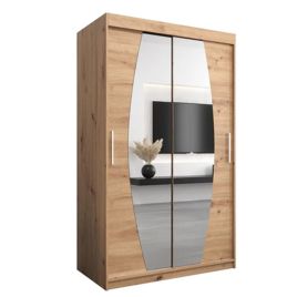 Sliding Wardrobe - WRIGHT 2 Door Mirrored Wardrobe Oak Artisan 120cm