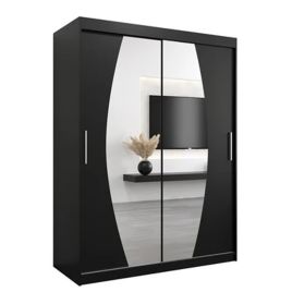 Sliding Wardrobe - WRIGHT 2 Door Mirrored Wardrobe Black 150cm