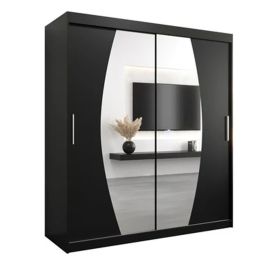 Sliding Wardrobe - WRIGHT 2 Door Mirrored Wardrobe Black 180cm